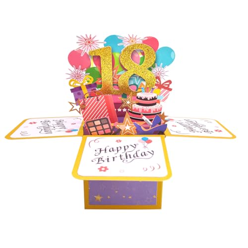 Happy 18th Birthday Pop Up Tarjeta para niña, dulce regalo de cumpleaños de 18 años, idea de regalo de cumpleaños para hija sobrina, divertida tarjeta de felicitación 3D de 18º cumpleaños para ella
