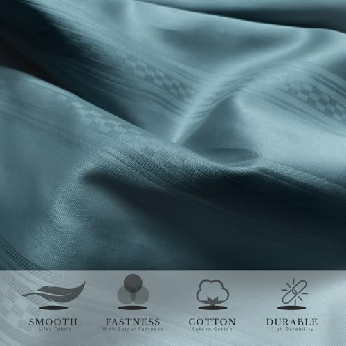 Image of Sassoon Artemis Italian Jacquard Weave Sateen Cotton Bedsheet - 400 TC, Cotton, Stripe Design, King Size (108 x 108 inches), Color: Ocean, Soft, Breathable, - 1 Bedsheet + 2 Pillow Covers