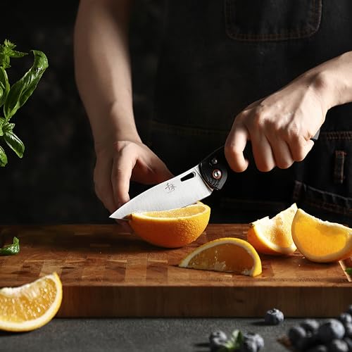 SENBON 440 Stainless Steel Super Sharp Pocket Folding Chef Knife - Peeling, Utility, Fruit Knife - G10 Handle - Camping, Barbecue, Outdoor - Clip - Image 3