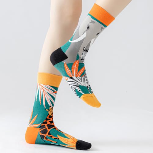 Image of 2 Pairs Cartoon Animal Crew Socks Fun Cotton Mid Calf Socks for Women