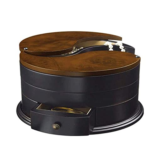 ZCYY Rotierende 3-stufige Schmuckschatulle mit Schubladen-Organizer aus Holz - runde Form Ohrring mit hoher Kapazität, Lippenstift, Halskette, Ringhalter Aufbewahrungskoffer für Schminktisch, Tisch Cover