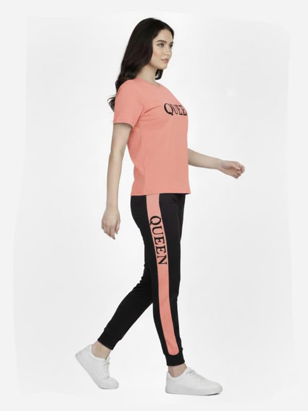 Image of DTR FASHION Women's Polyester Blend Queen Letter Print Tracksuit | Co-ord Set For Women| Active Wear Suit Set For Women