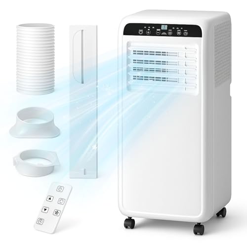 Erivess 10,000 BTU Portable Air Conditioner, 3 in 1 AC Unit with Built-in Cool, Dehumidifier & Fan Modes for Room up to 500 sq.ft, with Remote Control, 24 Hour Timer, Installation Kits
