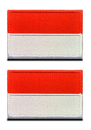 2 St.Indonesien Indonesier Flagge Patch - Taktisch Nationales Emblem, Bestickter Aufnäher mit Verschluss, Militär Bänder für Reisen Rucksäcke Kleidung Uniform Weste Armband