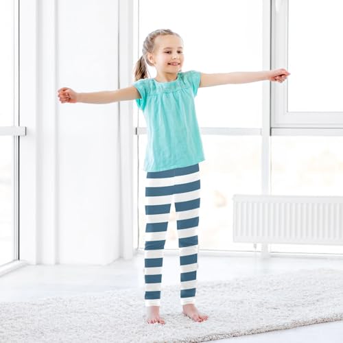 DOMIKING Caribbean Blue Stripe Girl's Leggings Pants Kids' Yoga Pants Stretchy Athletic Leggings Bottoms 4 Years 6