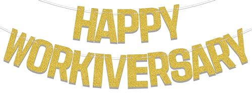 Happy Workiversary Banner, Work Anniversary Decorations, Congrats Work Office Party Decor, Happy Anniversary Decorations Supplies Gold