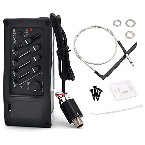 Jiayouy Guitar Pickup 4 Band EQ-7545R Preamp Amplifier Equalizer Tuner Piezo Pickup for Acoustic Guitars Cover