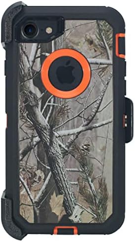 Hand-e Muscle Series Belt Clip Case for Apple iPhone 7 / iPhone 8 / iPhone SE “2020” (4.7”) 2-in-1 Protective Defender w Screen Protector & Holster & Kickstand/Shock & Drop Proof – Camouflage/Orange