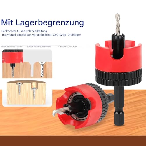 7 Embouts de perçage effilés pour bois et foret countersink métal, queue 1/4" changement rapide - 6