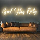 Super Large Good Vibes Only Neon Signs for Wall Decor, 57 Inch Good Vibes Only Neon Sign Large with Remote Dimmer, Neon Lights for Bedroom Wedding Christmas Party, Bar, Club Decor, Warm White