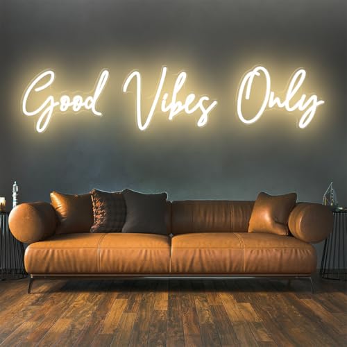 Super Large Good Vibes Only Neon Signs for Wall Decor, 57 Inch Good Vibes Only Neon Sign Large with Remote Dimmer, Neon Lights for Bedroom Wedding Christmas Party, Bar, Club Decor, Warm White