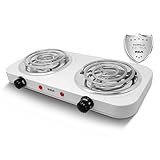 RCA Parrilla Eléctrica RC2000A, Doble Quemador con Resistencias en Espiral, Control de Temperatura Independiente,...