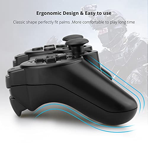 Hovlian Controlador inalámbrico para PS3, joystick remoto integrado de doble vibración compatible con Playstation 3, con cable de carga (negro + rojo) - imagen 4