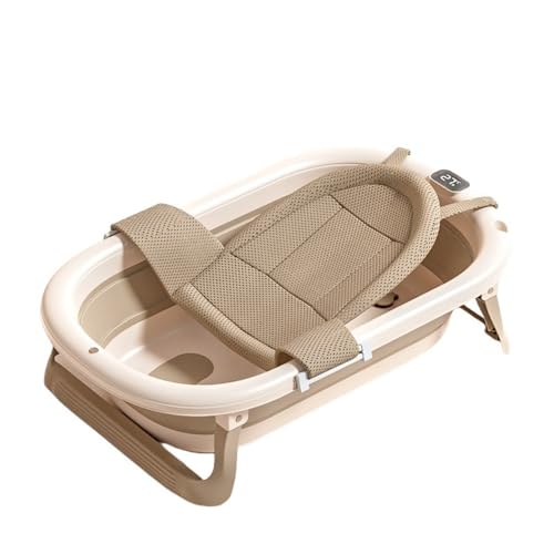 Klivex ベビーバス 折り畳み式 バス 赤ちゃん キッズ お風呂 沐浴 シンク 子供用品 0-8歳に適用 湯温計付き 軽量 省スペース 収納容易 沐浴 シンク+バスタブスタンド 新生児 乳幼児 (コーヒー色,バスタブ+バスネット)