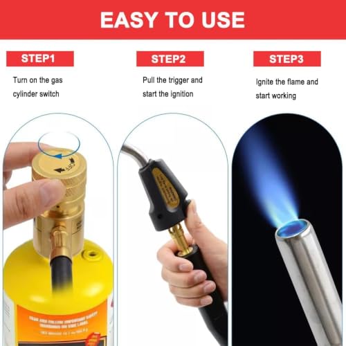 Image of Propane Torch Hand Hose, Mapp Gas Torch,Hose Length 1.5 M /60 INCH-With Hook | Powerful Vortex Flame for Brazing Copper Pipes, CGA600 Fuel Compatibility, For HVAC and Plumbing