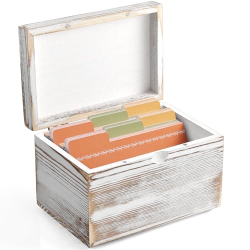 DRASTAR Index Card Holder, Index Card Organizer 3x5, Index Card Holder with Dividers for Desk, Index Card Storage Case, Note Card Box, Retro White