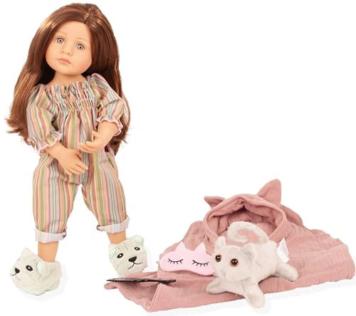 Gotz 2511042 Little Kidz Grete PJ Party - 14 Multi-Jointed Standing Doll with Long Brown Hair to Wash & Style