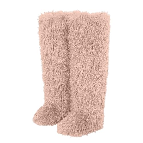 Bottes hautes pour femme en laine d'agneau premium avec finition bout rond