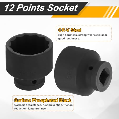 Image of HARFINGTON 5pcs 1 /2 inch Drive x 36mm Shallow Impact Socket 12-Point Metric CR-V Steel Spindle Nut Impact Flip Sleeve for Home Auto Nuts Bolts Repair