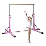 Matladin Gymnastics Bars, Junior Training Bar with Adjustable Height, Upgraded Kip Bars with Gymnasts 1-4 Levels for Kids (Single Bar) (Pink)