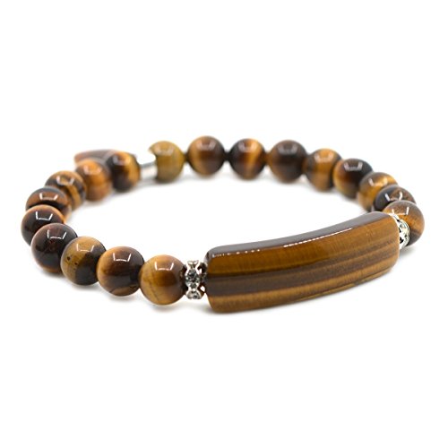 Natural Golden Tiger's Eye Gem Semi Precious Gemstone Love Heart Charm Stretch Bracelet