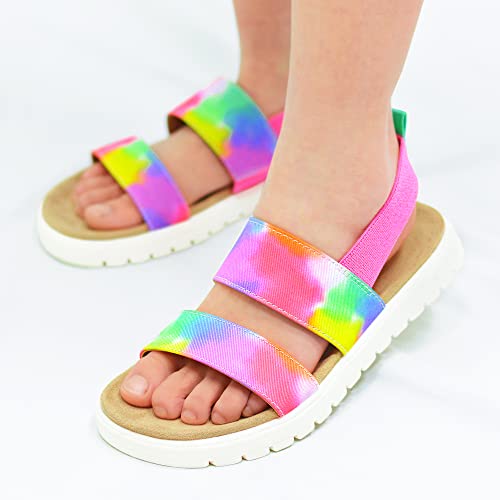 Vonair Girls Rainbow Sandals Open Toe Elastic Back Strap Comfortable Summer Sandals with Soft Rubber Sole2