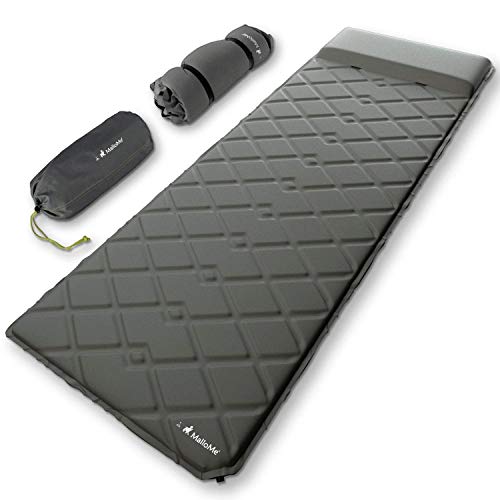 MalloMe Sleeping Pad Camping Air Mattress – Inflating Mat Bed for Backpacking Adults – Inflatable Ultralight Insulated Soft Foam Sleep Gear - Lightweight Travel Cot Roll Mats Accessories Grey
