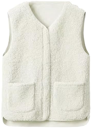 CheChury Chaleco Mujer Lana Polar Termico Forro Polar sin Mangas con Bolsillos Clásico Cómodas Cálido y Suaves Chalecos Elegantes Chaqueta Teddy Cremallera Cuello En V Elegantes Sólido Otoño Invierno