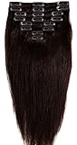 FUT Women 16' 65g 8 Pieces 18 Clips Full Head Hair Extensions Clip in Remy Human Hair Straight Dark Brown