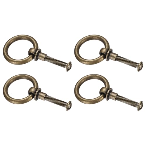 uxcell 4Pcs 0.98 Inch Brass Drawer Pulls and Knobs Cupboard Cabinet Drawer Rings Pulls Knob with Screws for Dresser Cabinet Closet Cupboard, Bronze