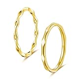 KAZITSAN 2pc Stainless Steel Rings for Women Fashion Plain Band Knuckle Stacking Midi Rings Gold Wedding Band Comfort Fit Size 8