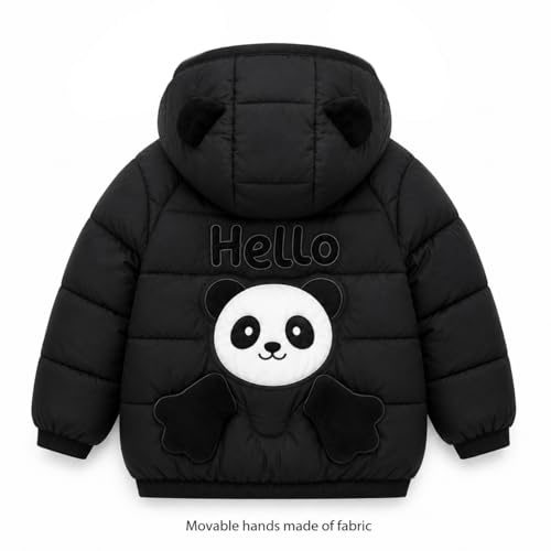 Image of Bold N Elegant Cartoon Bear Kids Shiny Sparkling Quilted Winter Warm Standard Length Wool Blend Hood Jacket Coat Bomber Puffer Jacket for Boys Girls Kids