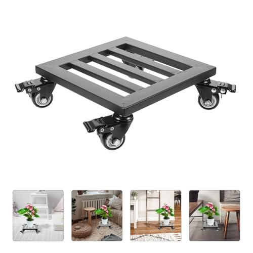 Support pour plantes d'intérieur en fer robuste et plateau mobile noir - 8
