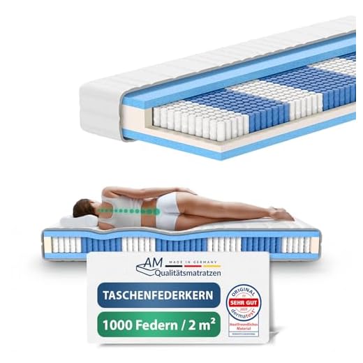 AM Qualitätsmatratzen 1000 Federn 7-Zonen Taschenfederkernmatratze 100x220 cm - 24 cm Premiumhöhe - 1.000 Federn Matratze 100x220cm - H3