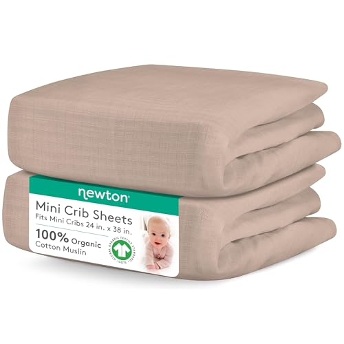 Image of Newton Baby Fitted Mini Crib Sheets (2-Pack) | Organic Muslin Cotton, Breathable & Soft Baby Sheets, Washable Baby Mattress Sheets, Fits Mini Crib Mattresses 24 inch x 38 inch, Clay