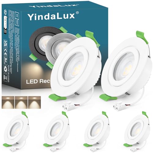 YindaLux 6 sztuk reflektor do zabudowy GU10 rama IP65 wraz z modułem LED 5 W 4000 K, reflektor do zabudowy LED 230 V matowy biały reflektor sufitowy okrągły płaski wpuszczany reflektor punktowy 68 mm