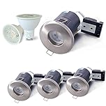 4XSweier 90 Minute Fire Rated LED Spotlights,5W 3000K Warm White IP65 Waterproof Bathroom LED Recessed Ceiling Lights,230V GU10 Downlight,Cut-Out 75mm. Satin Nickel(Non-dimmable)