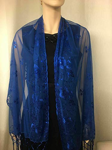 Royal Blue Sequin Beaded Shawl Flower Wedding Party Gift Evening Wrap/Wedding/New Year Eve/Formal Event/