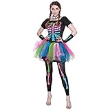 EraSpooky Women Funky Punk Bones Costumes Skeleton Colorful Tutu Dress