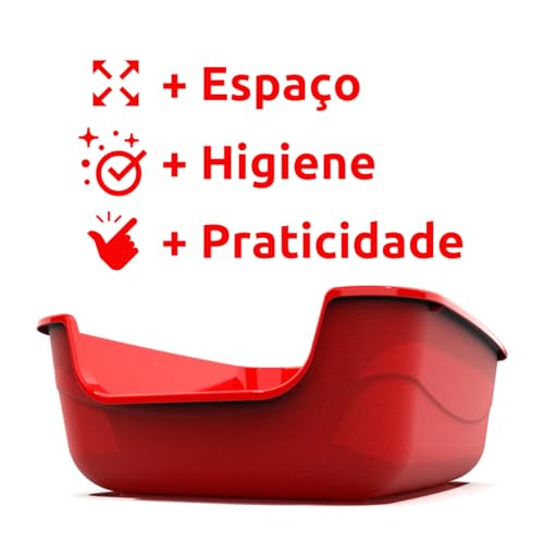Caixa de Areia Extra Grande Mega Miau e Aberta para Gatos - Higiene e Conforto - Vermelha