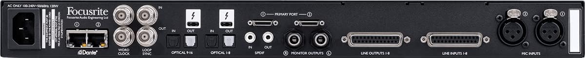 Focusrite Red 8Line rear view with various ports