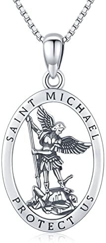 Brisskaari Oval Saint Michael/St Christopher for Women Men, 925 Sterling Silver Patron Saint Amulet Pendant Necklace Catholic Archangel Protect US Religious Jewelry Gifts