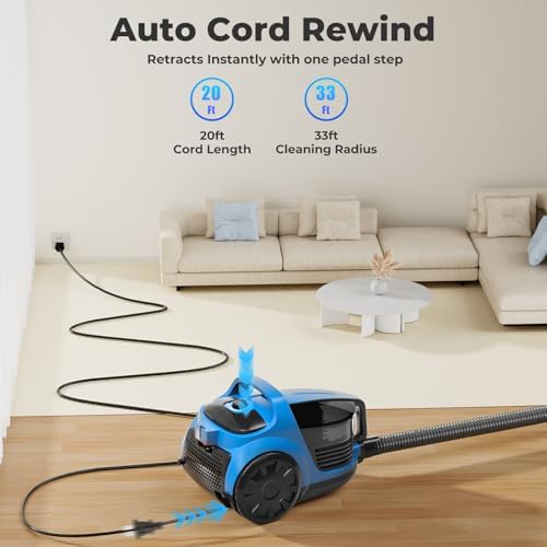 Canister Vacuums 45Kpa 1600W Canister Vacuum Cleaners for Home Double HEPA Filter 4.5Qt Bagless Vacuum Cleaner Lightweight Canister Vacuum Cleaner for Hard Floors Carpet Pet Upholstery Tiles Car Blue — view 5