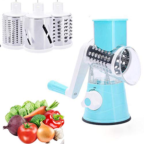 1 Satz Manuelle Rotary Käsereibe,Gemüsehobel Trommelreibe Rotary Drum Reibe Mit 3 Edelstahltrommeln Spiralschneider Gemüseschneider Für