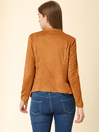 Image of Allegra K Women's Moto Faux Suede Jacket Lightweight Open Front Lapel Draped Outwear Cardigan Small Brown