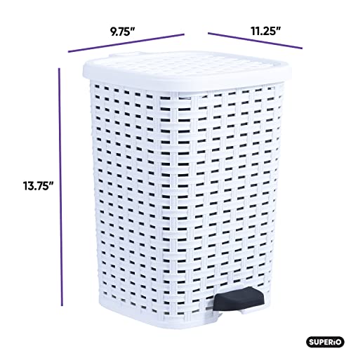 Image of Superio Small Outdoor Trash Can with Lid for Dog Poop 6.8 Gallon /26 L Plastic Step On Garbage Can with Foot Pedal for Bathroom, Bedroom, Office, Patio, Wicker White