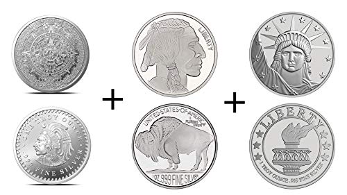 TCO Set of 3 Silver Coin Sets. Buffalo-Aztec & Liberty Round Fine Silver 1 oz .999 Pure Silver.
