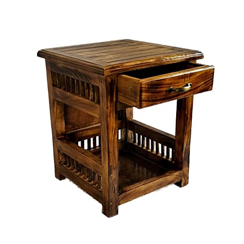 Image of Furniture Wooden Bedside Table for Bedroom | Wooden Nightstand Lamp Table with 1 Drawer (Antique)