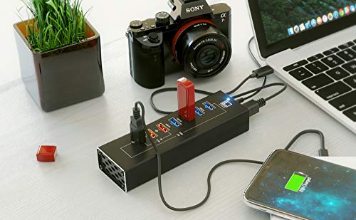 Latorice Powered Usb Hub - Multi-Port Usb Hub With 7 Usb 3.0 Ports, 3 Fast Charging Usb 3 0 Ports, With Cords C And A, Power Usb Hub Adapter #TOP4