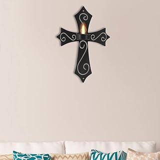 GerTong - Portacandele da parete in ferro nero, stile europeo, con croce in stile vintage, per interni ed esterni